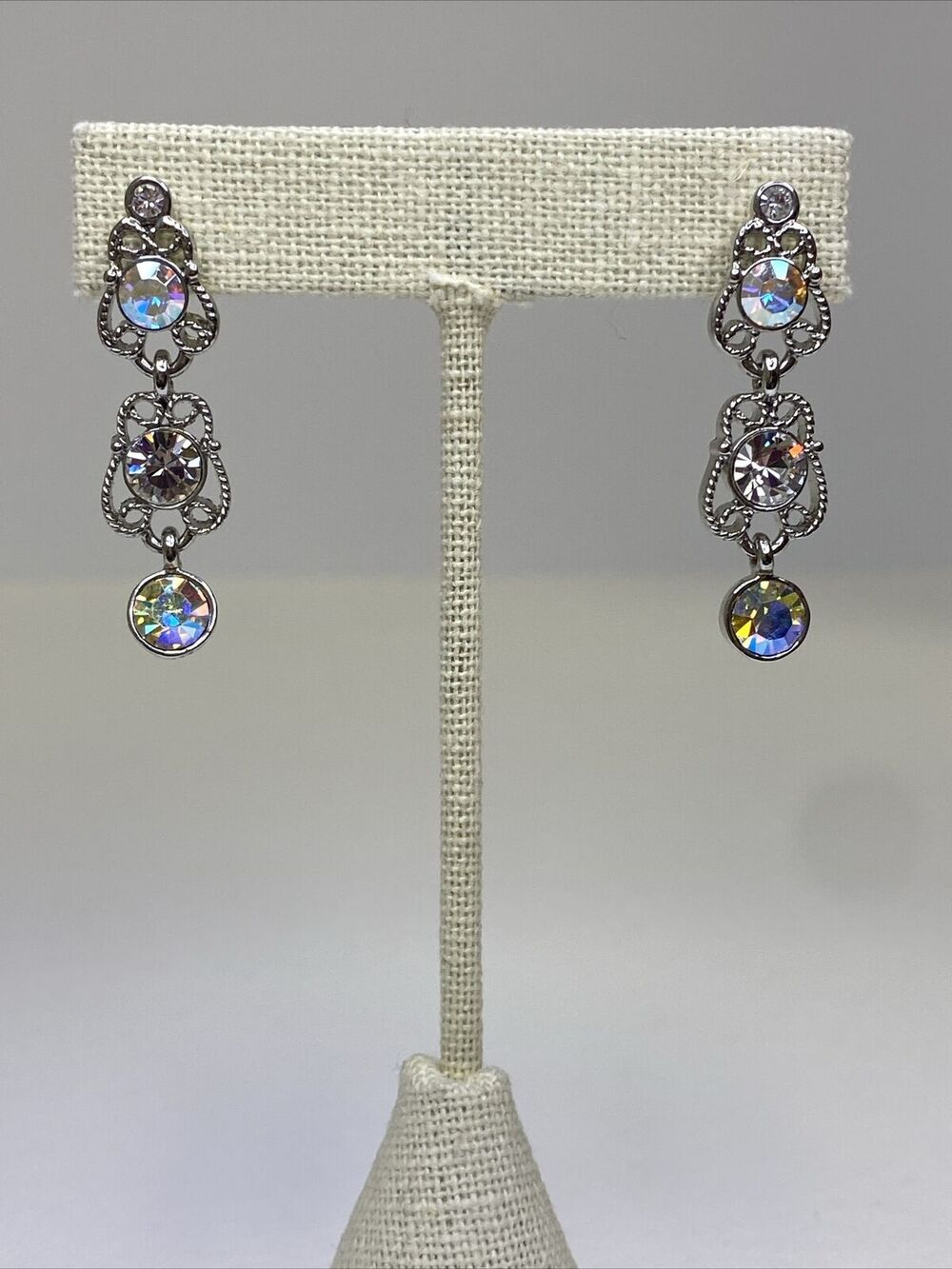 Kirks Folly AB Crystal Silver Tone Dangle Pierced Earrings